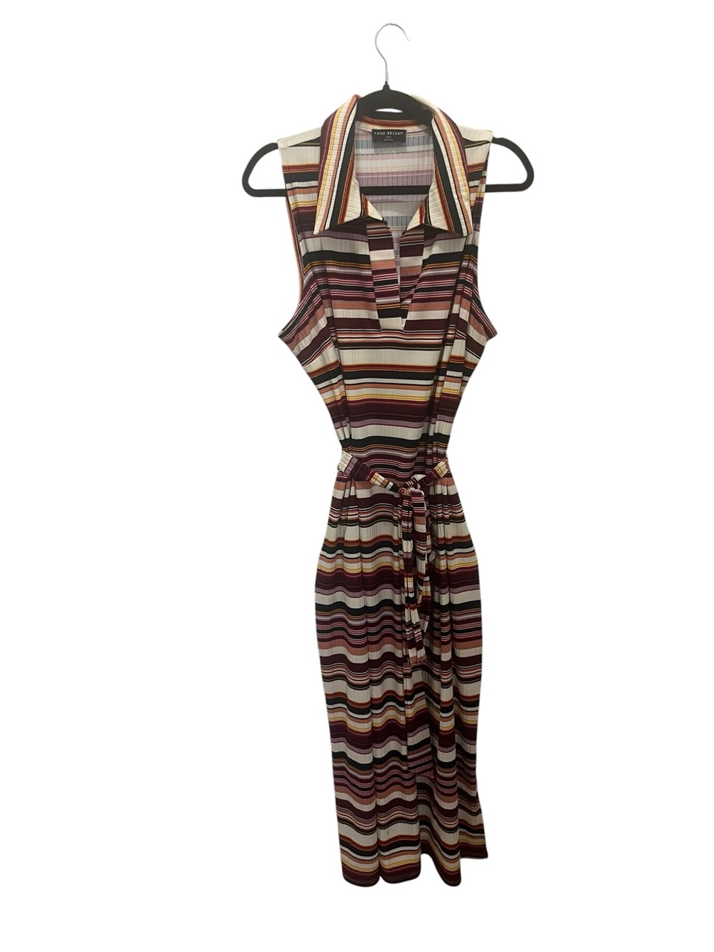 Lane Bryant Belted Sleeveless Striped Collared Midi Dress Sz 22/24